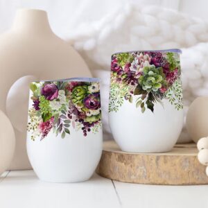 Burgundy & Green Floral Wine Tumbler